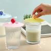 4PCS Silicone Cup Lids Food Grade Airtight Seal Mug Covers Anti-Dust Glass Cup Cap with Spoon Holder for Coffee and Tea Bright Color Mixed 10cm view 3