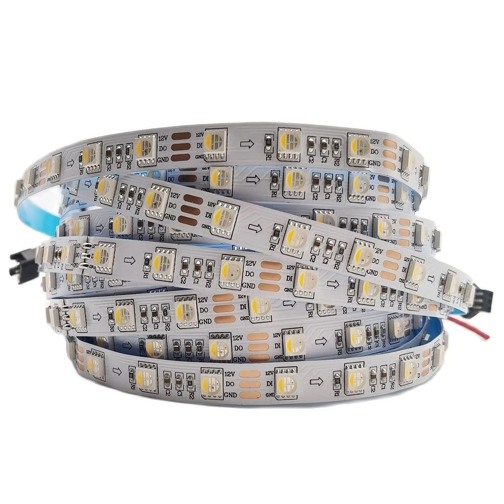 Vrabocry RGBW RGBWW Warm White SK6812 (Similar WS2812B) 16.4ft 5m 60leds/Pixels/m Individually Addressable Flexible 4 Color in 1 LED Dream Color LED Strip Non-Waterproof DC12V White PCB