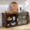 Tiita Small Kitchen Pantry Cabinet, Bamboo Wall Sideboard with Glass Doors, Cupboard Food Pantry Cabinet for Kitchen, Living Room and Dinning Bedroom view 1