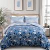 DJY Blue Comforter Set Queen, Navy Botanical Leaves Comforter for Queen Bed 3 Pieces Reversible Floral Bed Comforter Sets Soft Microfiber Bedding Set for All Season (90"x90") view 1