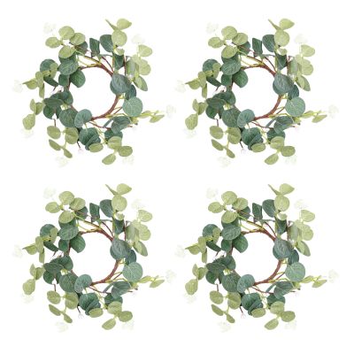 TITA-DONG 4 Pcs Candle Rings Wreaths, 10 Inch Artificial Eucalyptus Leaves Wreaths Greenery Candleholders, Rustic Farmhouse Decorative Wreath for Easter Christmas Wedding Party Home Table Door(#1)