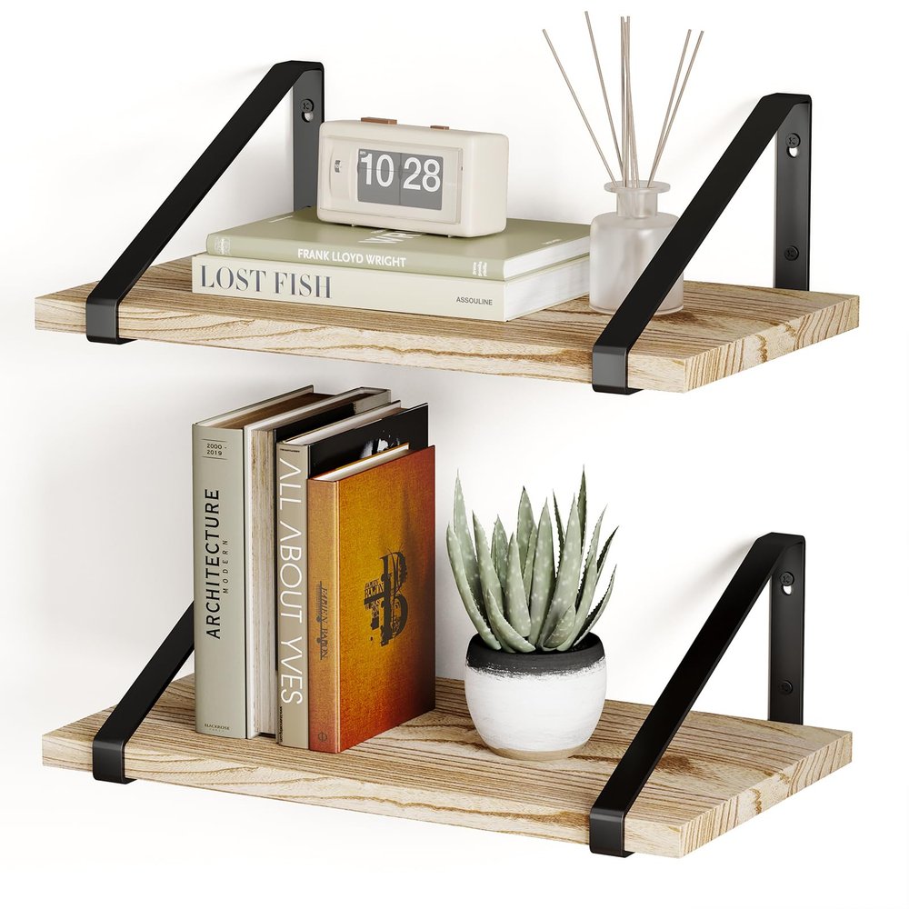 Fixwal 16.5 X 12 X 0.6in Floating Shelves, Rustic Wood Large Wall Mounted Shelves for Decor Storage for Bedroom, Living Room, Kitchen, Bathroom and Office Storage
