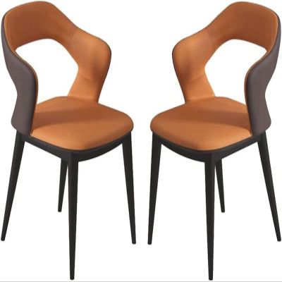 REROM PU Leather Dining Chair Set of 2,Modern Kitchen Living Room Lounge Counter Chairs Ergonomic Seat Sturdy Carbon Steel Metal Legs Chairs (Color : Orange, Size : 80 * 52 * 50cm)