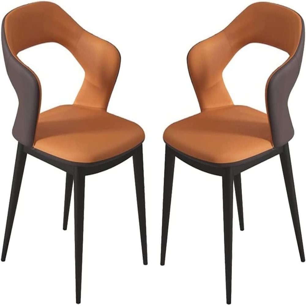 REROM PU Leather Dining Chair Set of 2,Modern Kitchen Living Room Lounge Counter Chairs Ergonomic Seat Sturdy Carbon Steel Metal Legs Chairs (Color : Orange, Size : 80 * 52 * 50cm)