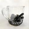 AANTHROPOLOGY By Rhea Set of 2 |Crystal Glass Coffee/Tea/Juice Mugs with Gold Plated Black Agate Semi - precious Crystals | 11 oz/320 ml (Silver - Finish) view 1
