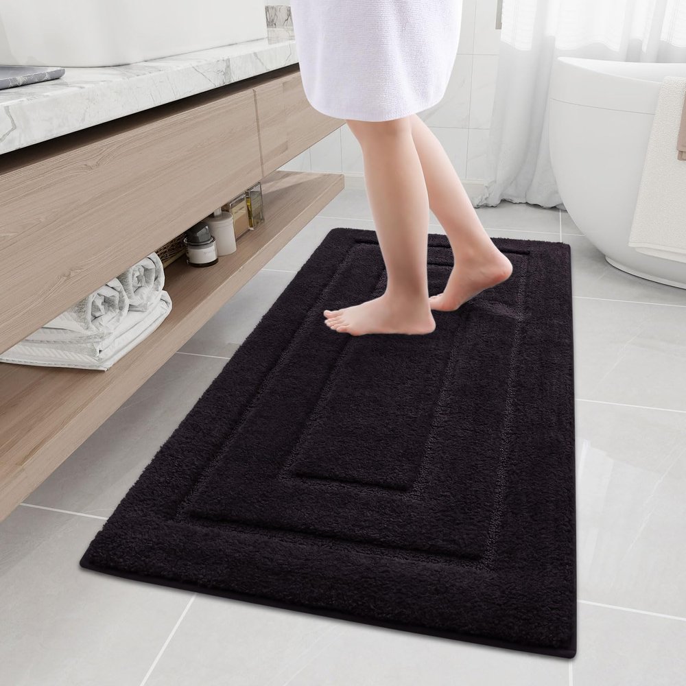 Buganda Bathroom Rugs, 47" x 24", Soft and Absorbent Microfiber Bath Rugs, Non-Slip Shaggy Shower Carpet, Machine Wash Dry Bath Mats for Bathroom Floor, Tub and Shower, Black