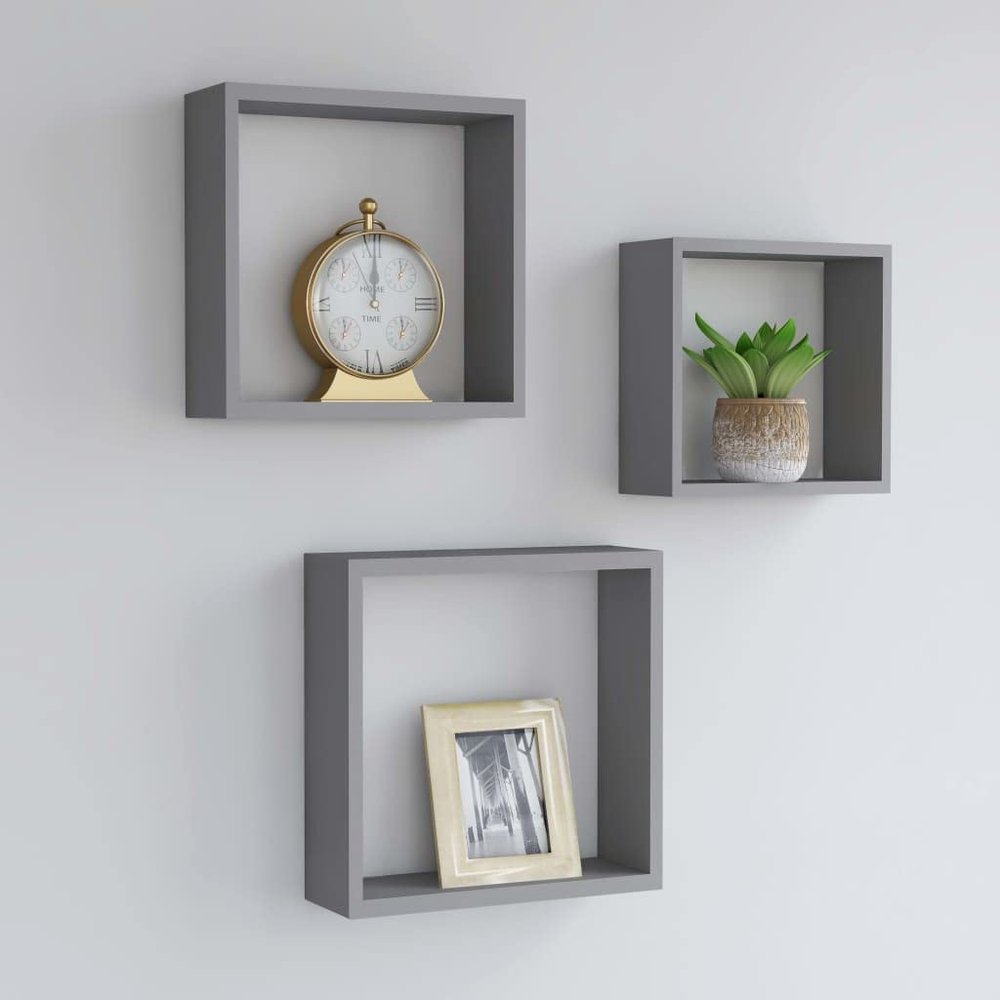 MNISDFL Office Bookshelves Storage cabinets Storage Racks Wall Cube Shelves 3 pcs Gray MDF Suitable for Bedroom Office Decoration