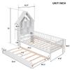 Modern Wooden Twin Size House Bed with Trundle,Platform Bed with House-Shaped Headboard and Fence Guardrails,for Kids Teen Toddler Use (White@e, Twin) view 2