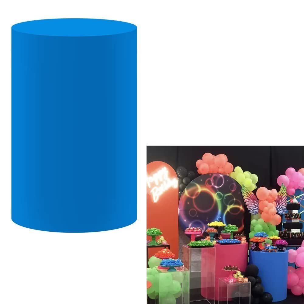 afoloa Neon Blue Pedestal Fabric Covers for Bachelorette Parties Cylinder Cover Retro Glow Festaneon Party Favors Tablecloth Decor Props