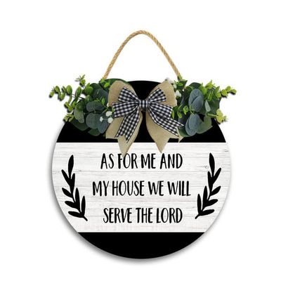 11x11 In As for Me and My House We Will Serve The Lord Sign,Bible Verse Sign,Rustic Wooden Hanging Plaque Farmhouse Home Decoration,Round Wooden Plaque Wreaths for Home Outdoor Indoor