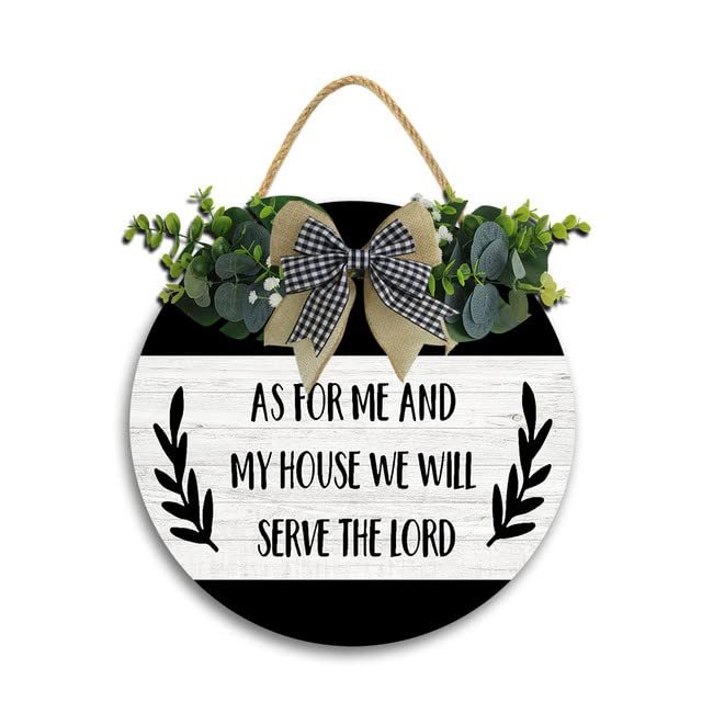 11x11 In As for Me and My House We Will Serve The Lord Sign,Bible Verse Sign,Rustic Wooden Hanging Plaque Farmhouse Home Decoration,Round Wooden Plaque Wreaths for Home Outdoor Indoor