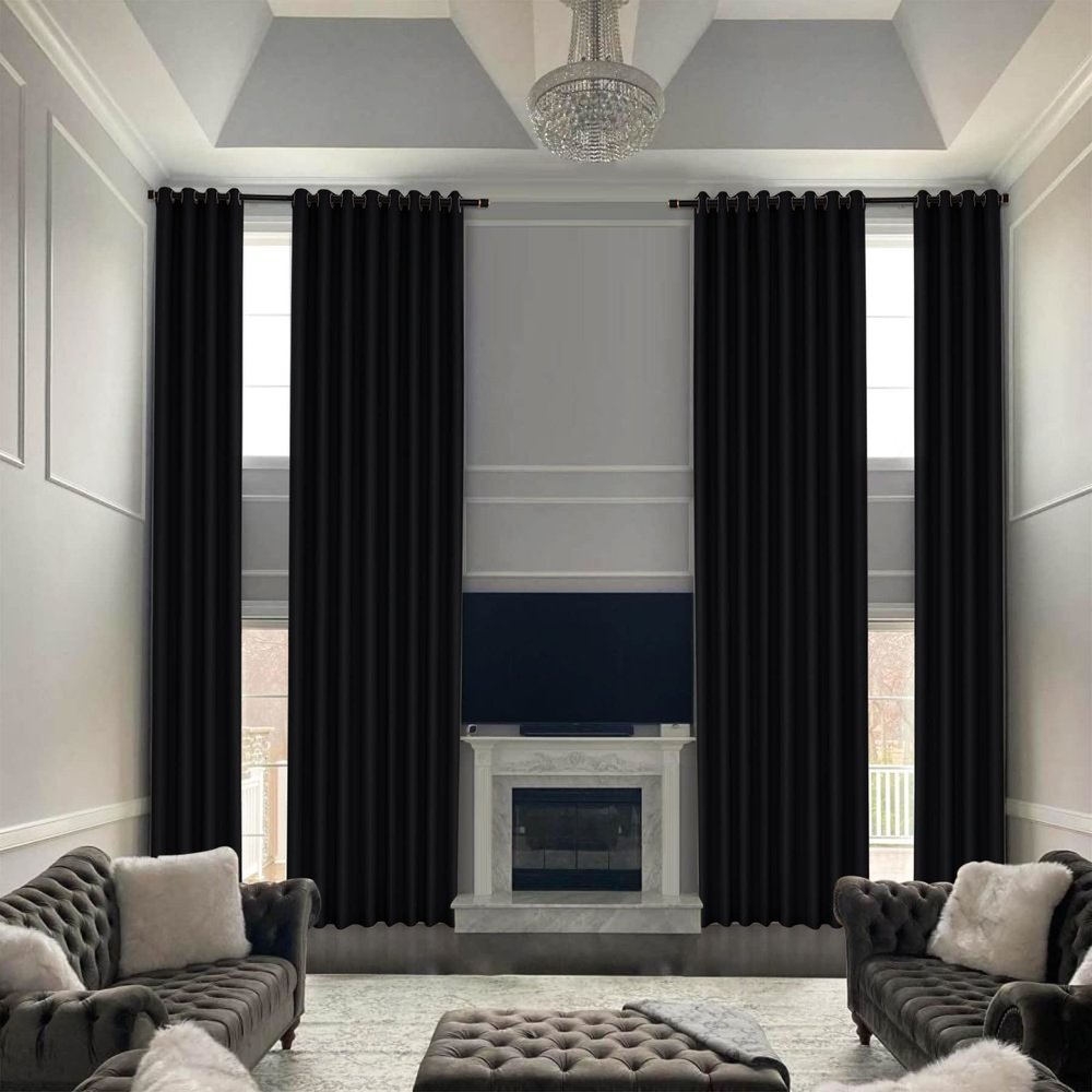 Fcosie 192 Inches Long Blackout Curtains - Extra Long Drapes for High Ceiling - Grommet Thermal Insulated Room Darkening Curtains - Triple Weave Drapery Draperies, Black, 52" W by 192" L, 1 Panel