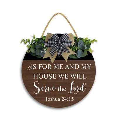 12x12 In As for Me and My House We Will Serve The Lord Sign Round Rustic Wooden Wreaths,Farmhouse Home Wall Decor,Living Room Bedroom Christian Decor Housewarming Gift