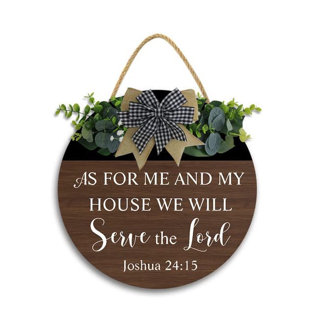 12x12 In As for Me and My House We Will Serve The Lord Sign Round Rustic Wooden Wreaths,Farmhouse Home Wall Decor,Living Room Bedroom Christian Decor Housewarming Gift