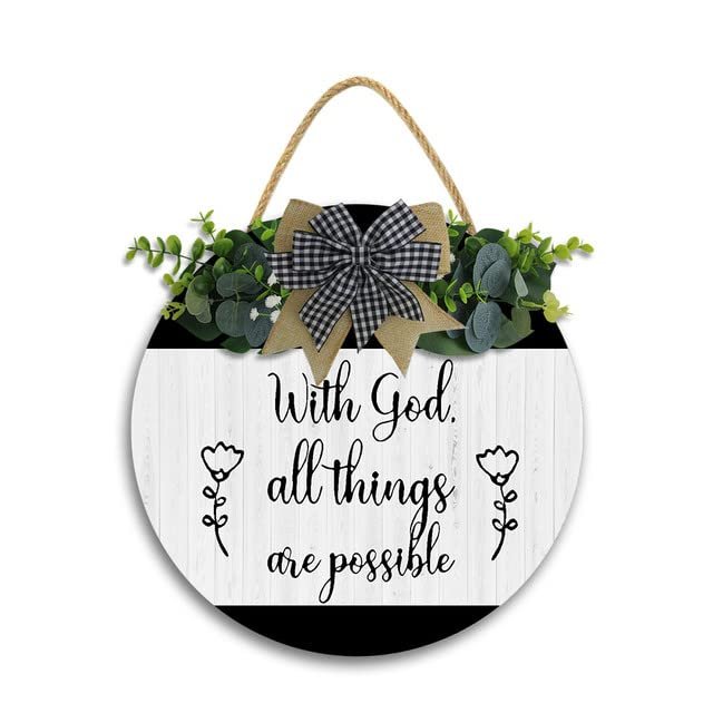 12x12 In with God All Things are Possible Sign,Christian Inspirational Word Wall Hanging Decor,Christian Bible Verses Wall Hanging Decoration,Religious Signs House Decoration Accessories