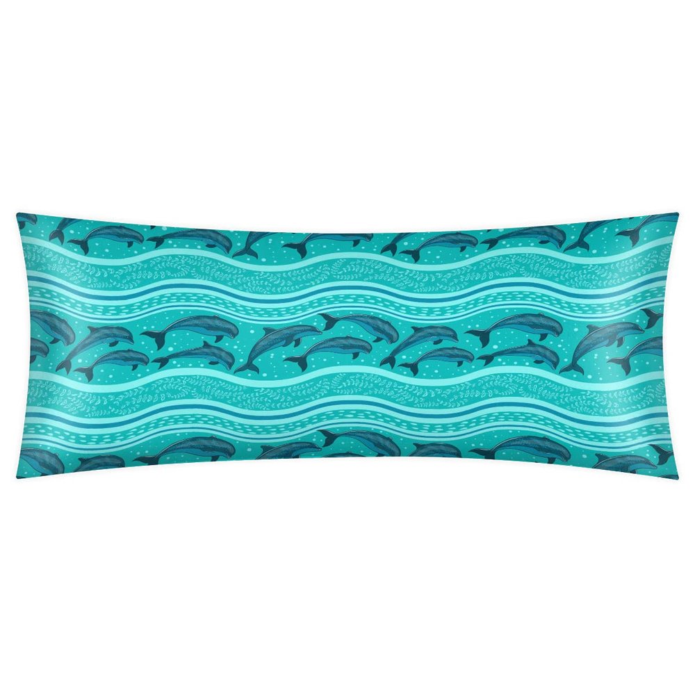 Body Pillow Cover with Zipper Dolphin Turquoise Wave Long Body Pillow Pillowcase Soft Cozy Full Body Pillow Case Cover for Adults 21x54 Inches