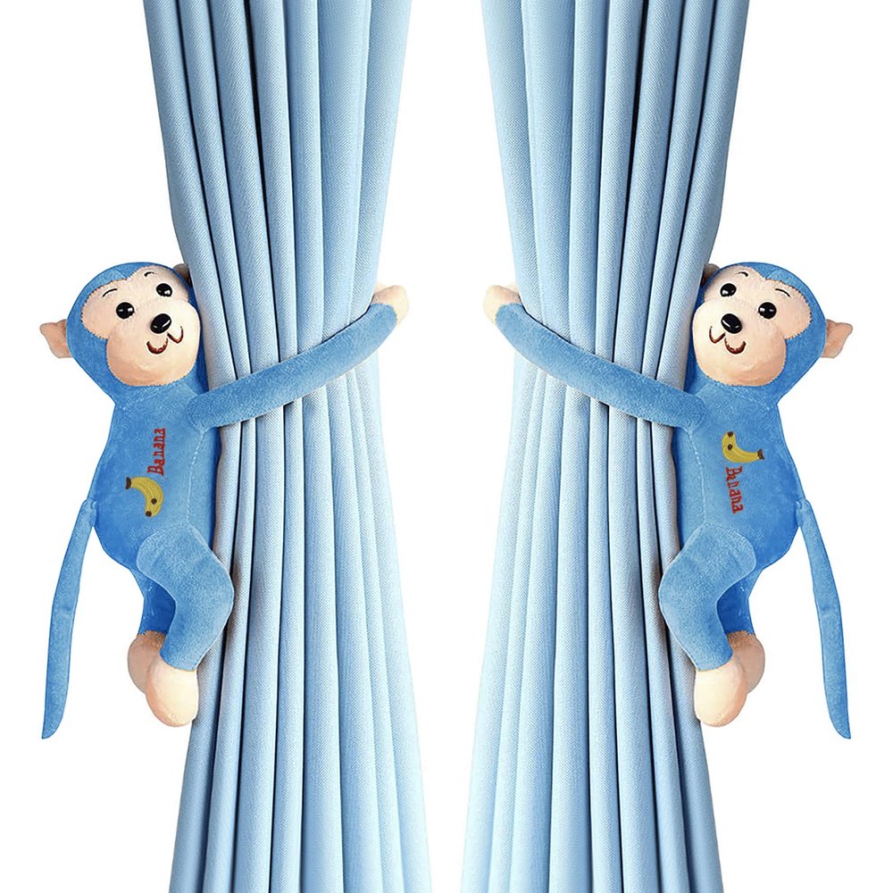 Home Decor Cute Cartoon Animal Curtain Tiebacks 2 Pack Soft Curtain Holdbacks for Kids' Room, Window Curtain Tiebacks Holder, Curtain Tie for Drapery, Curtain Buckle Fastener (Turtle, Monkey)