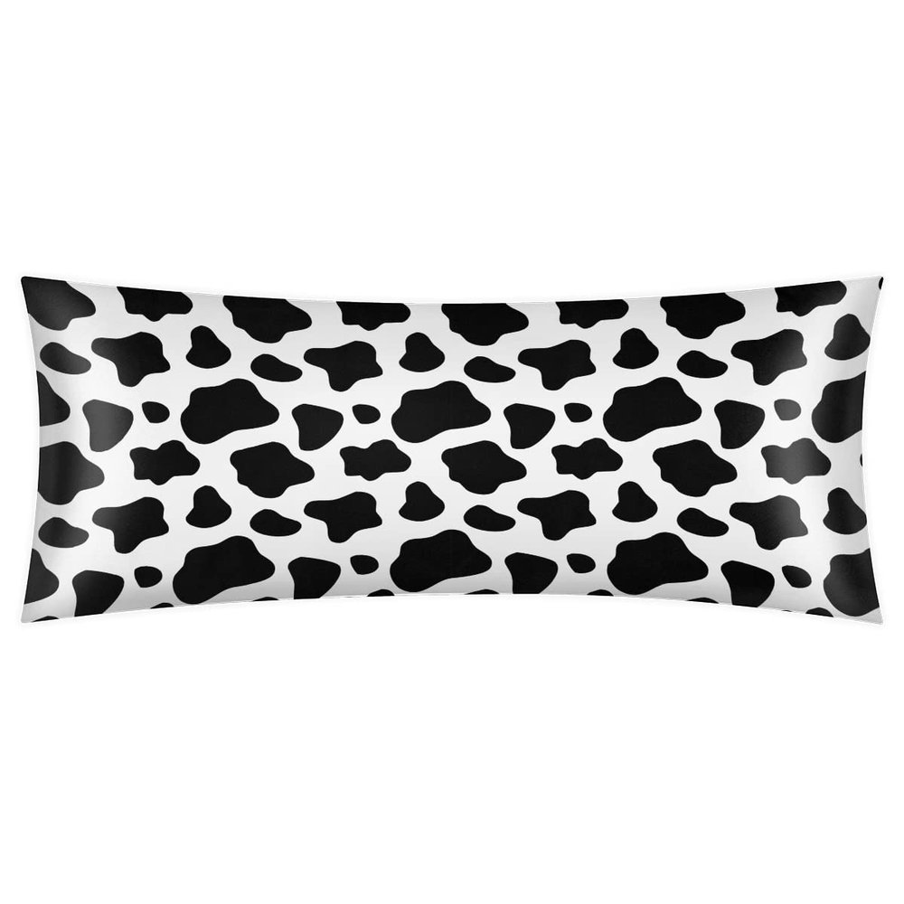 Animal Cow Print Long Pillow Case Cover Black White Body Pillow Cases for Adult 21x54 Summer Cooling Satin Body Pillow Pillowcase with Zipper