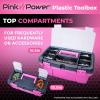 Pink Tool Box for Women - Sewing, Art & Craft Organizer Small & Large Plastic Tool Box with Handle - Pink Toolbox Sewing Tool Storage Box - Portable Mini Locking Tool Boxes (2 Pack) view 3