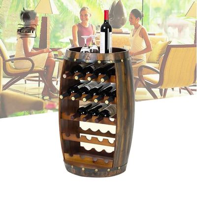 Wooden Barrel Wine Rack, Wine Display Rack Tabletop Wine Racks Free Standing Wine Holder Rustic Countertop Wine Storage Shelf Organizer For Wine Bar & Home Dcor ( Color : Brown , Size : 43x38x80cm )