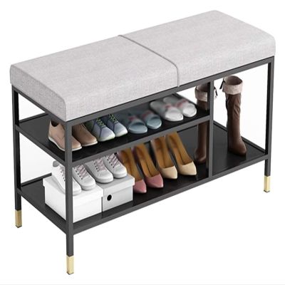 ALDEPO Shoe Cabinet Storage Bench End of Bed Bench Living Room Metal Frame, Cotton and Linen Shoe Changing Stool Bedroom Entrance, Frame with Cushion (Size : 100 * 32 * 47cm)