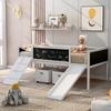 TRIPLE TREE Twin Size Loft Bed with 2 Storage Boxes, Slide, Chalkboard and Climbing Frame, Multi-Functional Loft Bed Frame with Underbed Space for Boys & Girls, White view 1