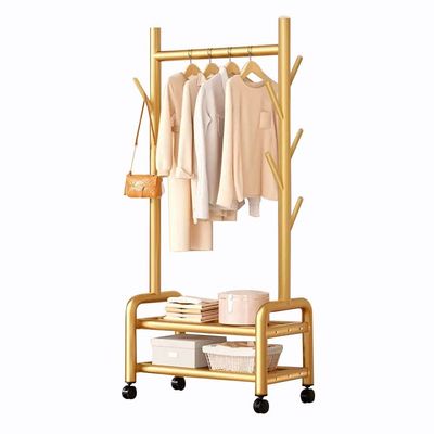 Bilayer Hanger for Hanging Clothes on The Floor in The Bedroom, Simple Indoor Clothes Hanger for Hanging Clothes, Clothes Pole, Clothes Hat Rack, Not Easily Deformed (Color : Gold, Size : 60X37X165C