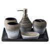 RMENST Bathroom Accessories Set, 6-Piece Ceramic Bath Countertop Set with Vanity Tray, Soap Dish, Soap & Lotion Dispenser, Toothbrush Holder view 1