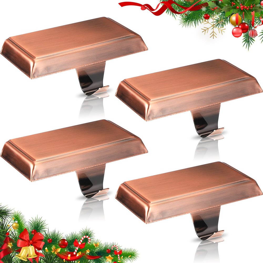 Zhengmy Christmas Stocking Holders for Mantle Weighted Stocking Holder Fireplace Hangers for Xmas Holiday Party Decoration(Stainless Steel,Red Bronze,4 Pcs)