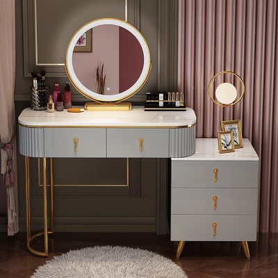 Large Vanity Table Set with Lighted Mirror, Makeup Vanity Dressing Table with Movable 3-Drawer Bedside Table, 3 Color Light Adjustable Brightness, Makeup Table Deal for Home Bedroom Decor (Color : Gr