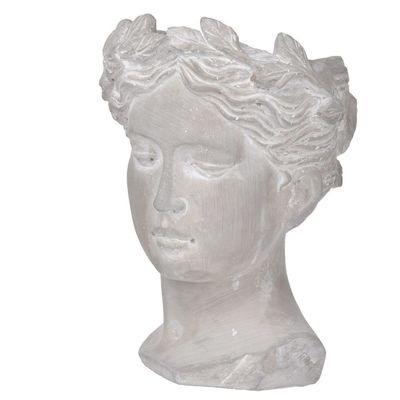T2 Concept D6X9 Classical Bust Visage Cement Floral Vase Planter Unique Accent Piece with Industrial Elements for Backyard Shelf Balcony Front Yard Entrance