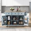 Store Kitchen Cart with Storage Cabinets Rolling Kitchen Island Cart on 5 Wheels with 3 Drawers Drop Leaf Wood Countertop Kitchen Torlley Cart, Tower and Spice Rack for Kitchen Living Room, Blue view 1