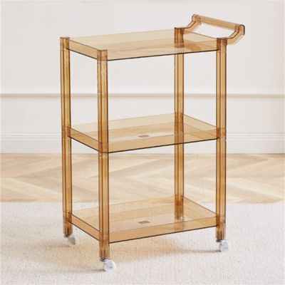 Acrylic Storage Rack Nordic Storage Cabinet Household Mobile Trolley Three-Tier Kitchen Dining Cart, 49x49x79cm,Brown (Yellow)