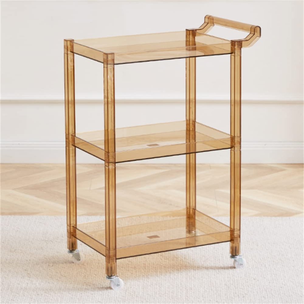 Acrylic Storage Rack Nordic Storage Cabinet Household Mobile Trolley Three-Tier Kitchen Dining Cart, 49x49x79cm,Brown (Yellow)
