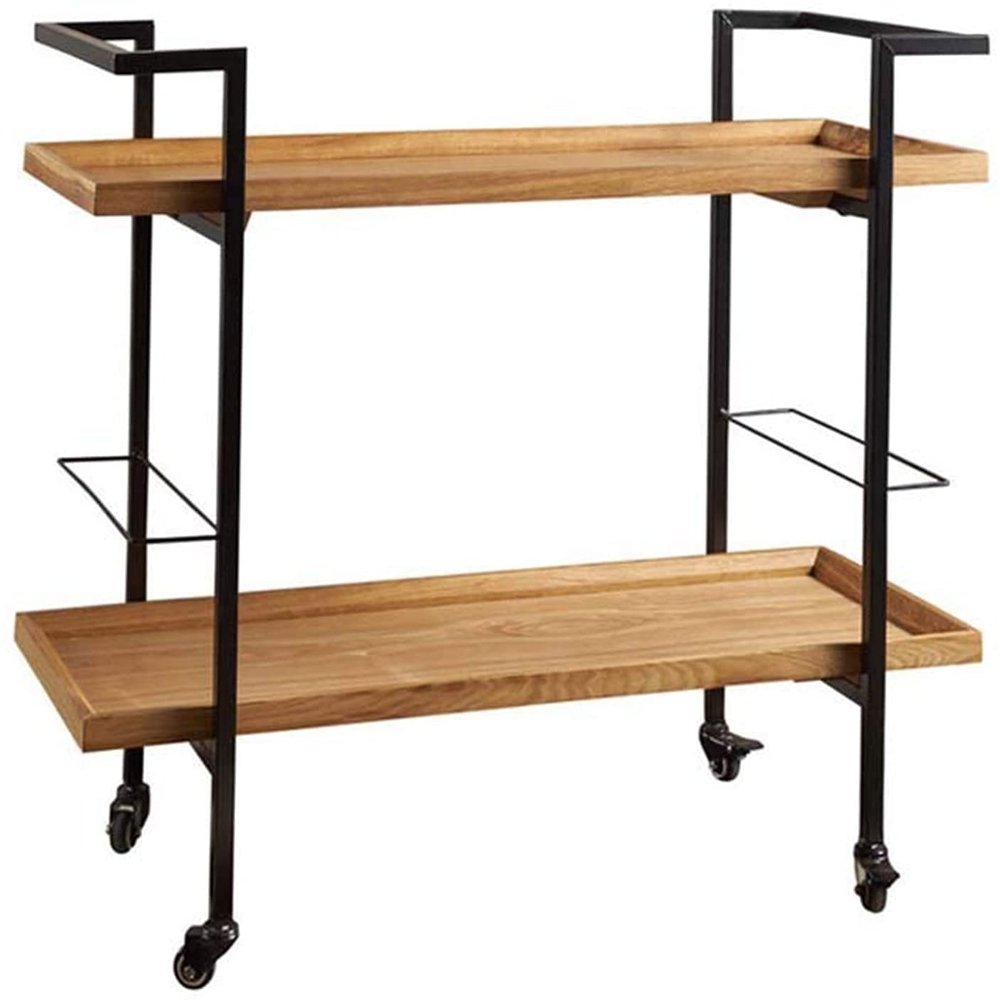 Storage Rack Storage Rack Bar Cart Kitchen Entertainment Solid Wood Car Dining Wrought Iron Storage Shelf Pot Shop Movable Side Table Home Service Trolley Natural,Gold (Natural)