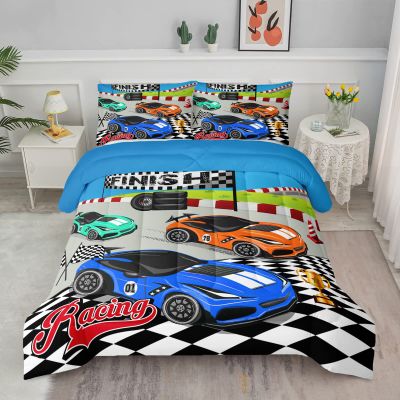 Axolotl Racing Car Bedding Set - Full, Cool Speed Race Car Comforter Set for Kids, Boys & Girls - 1 Comforter and 2 Pillowcases