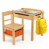 HONEY JOY Kids Table and Chair Set, Wooden Lift-Top Desk & Chair with Storage, Safe Hinged Lid, Activity Table Set for Craft Art, 2-Piece Children Furniture Set for Daycare, Kindergarten (Natural) view 1