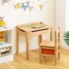 HONEY JOY Kids Table and Chair Set, Wooden Lift-Top Desk & Chair with Storage, Safe Hinged Lid, Activity Table Set for Craft Art, 2-Piece Children Furniture Set for Daycare, Kindergarten (Natural) view 2