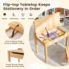 HONEY JOY Kids Table and Chair Set, Wooden Lift-Top Desk & Chair with Storage, Safe Hinged Lid, Activity Table Set for Craft Art, 2-Piece Children Furniture Set for Daycare, Kindergarten (Natural) view 3