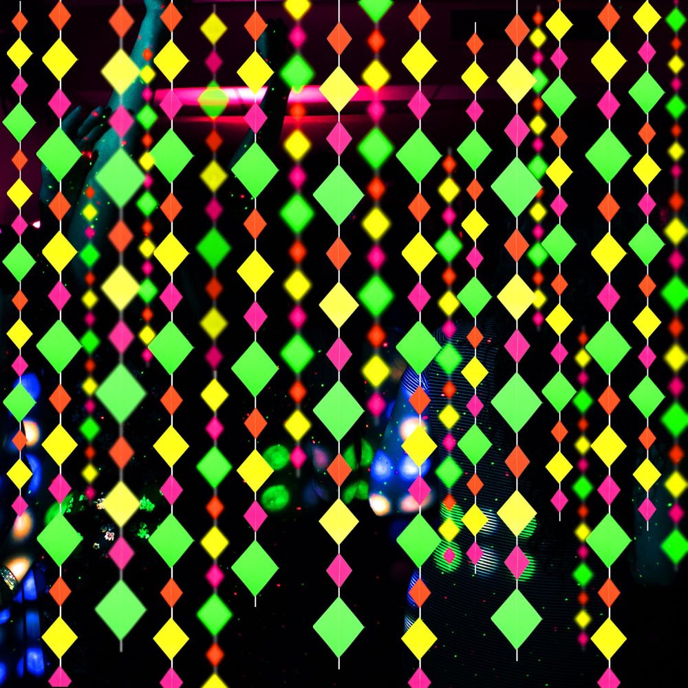 110feet Neon Paper Garland Neon Streamers Hollowed Star Black Light Neon Decorations Glow Party UV Reactive Neon Party Favors Glow in The Dark Party Supplies for Party Wedding Birthday Garlands