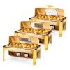 ROVSUN 9QT 3 Pack Roll Top Chafing Dish Buffet Set, Rectangular NSF Stainless Steel Buffet Warmer Chafers with Thick Frame for Catering Events Parties Weddings Dinners, Gold view 1