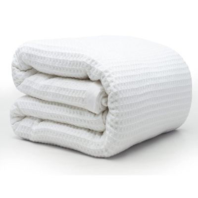 Cottington Lane 100% Tencel Waffle Weave Blanket Queen 90" x 90" Size, Lightweight Soft Breathable, Perfect Blanket for All Season, Adults, Kids, Couch Bed Sofa, White
