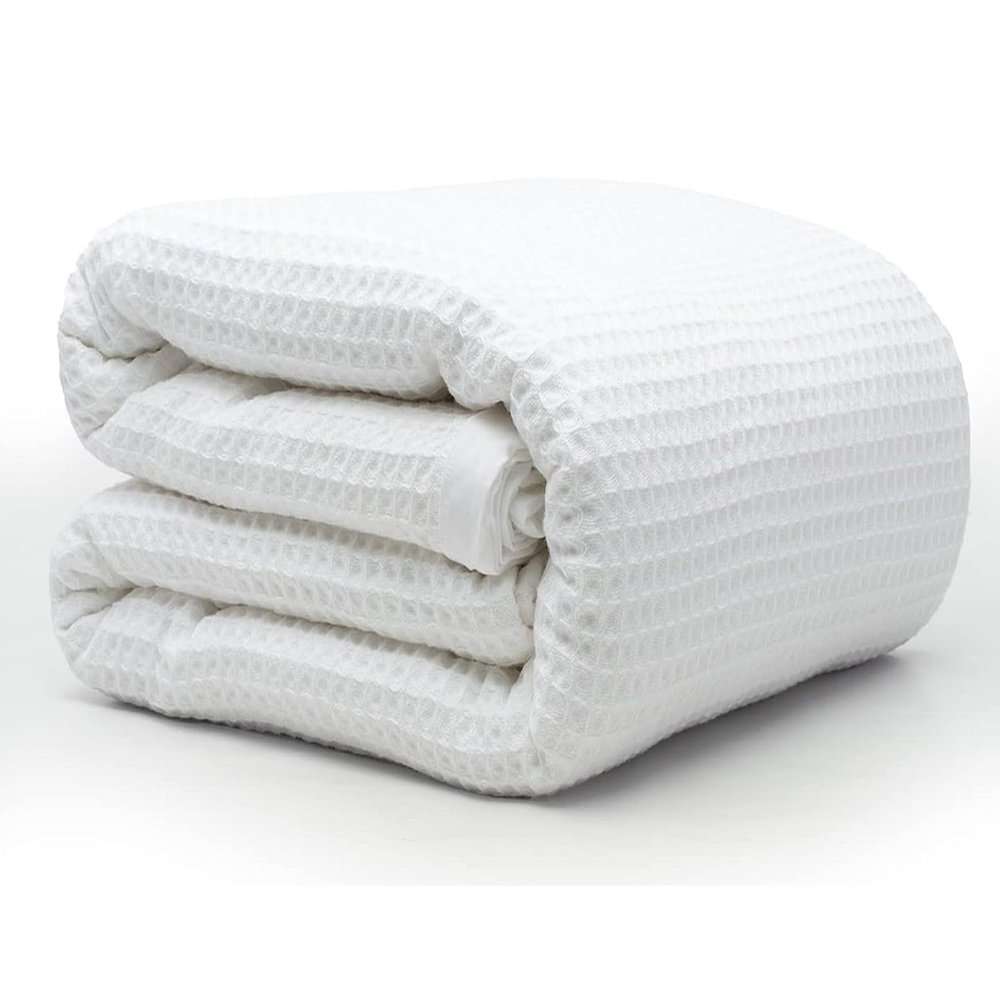 Cottington Lane 100% Tencel Waffle Weave Blanket Queen 90" x 90" Size, Lightweight Soft Breathable, Perfect Blanket for All Season, Adults, Kids, Couch Bed Sofa, White