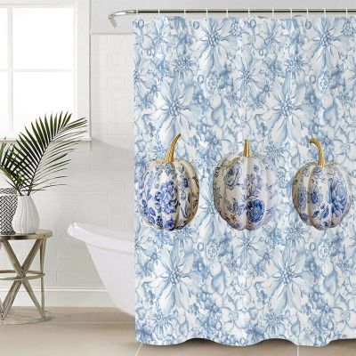 Tersuger Fabric Shower Curtain 48x72 Inch, Thanksgiving Blue and White Porcelain Pumpkin Shower Curtain for Bathroom with Hooks,Waterproof Bath Shower Curtain Sets Decorative Bathroom Accessories