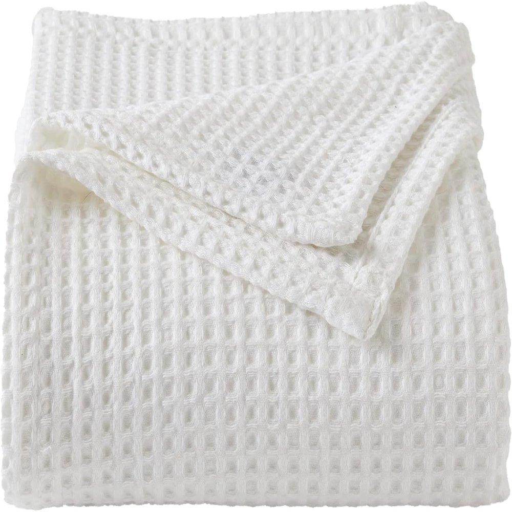 ARlinen 100% Tencel Cotton Waffle Blanket, Lightweight, Breathable, Soft All-Season Bed Blanket for Couch, Sofa, Perfect for Hot Sleepers, Full (80x90), White
