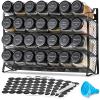 AOZITA Spice Rack Organizer for Cabinet, Spice Organizer with 28 Empty Spice Jars with Black Lids, Funnel, Spice Labels, Seasoning Organizer for Countertop, Cabinet, Kitchen, Pantry, Cupboard view 1