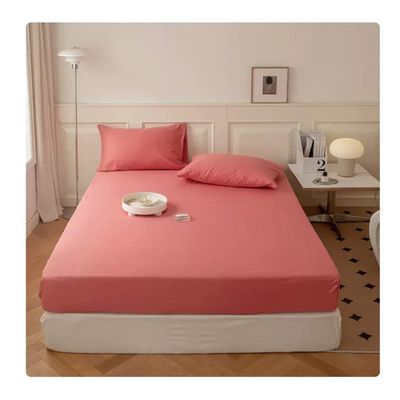 GXFWJD 3 Piece Fitted Sheet Queen 100% Cotton Easy Care Fitted Sheet Deep Pocket up to 14 inch with 2 Pillowcases (Color : Pink, Size : 150x190cm+25cm)