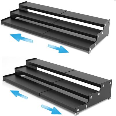 Wobmmi Expandable Spice Rack Storge organizer with 3-Tier step shelf for cabinet,seasoning racks organizion.Great for Kitchen countertop shelves,Pantry and more(2packs/Black)