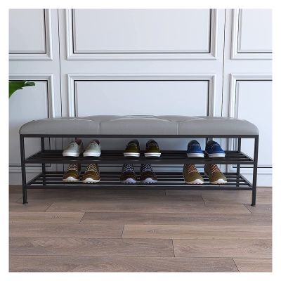 ALDEPO Shoe Cabinet Bench with Golden Shoe Shelf,Shoe Organizer Faux Leather Bench Seat,Shoe Rack Bench Shoe Storage Bench for Entry-Gray 120x35x45cm (Color : Painted Butterfly, Size : 60x35x45cm)
