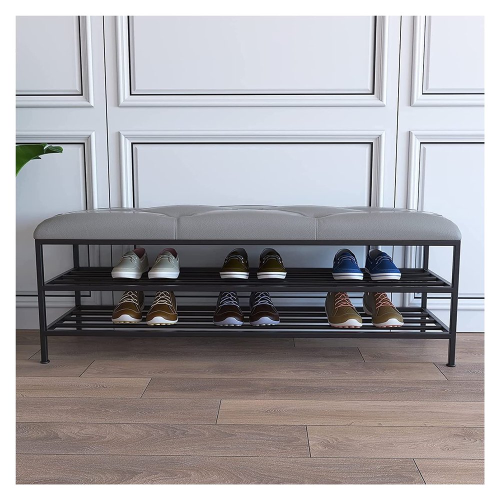 ALDEPO Shoe Cabinet Bench with Golden Shoe Shelf,Shoe Organizer Faux Leather Bench Seat,Shoe Rack Bench Shoe Storage Bench for Entry-Gray 120x35x45cm (Color : Painted Butterfly, Size : 60x35x45cm)